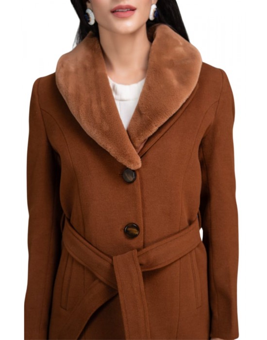 Women Coat D.tan With belted